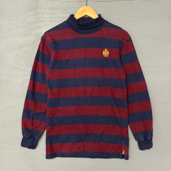 Vintage Polo by Ralph Lauren 80s Striped Rugby‎ Turtleneck Sweater Small - Picture 1 of 6
